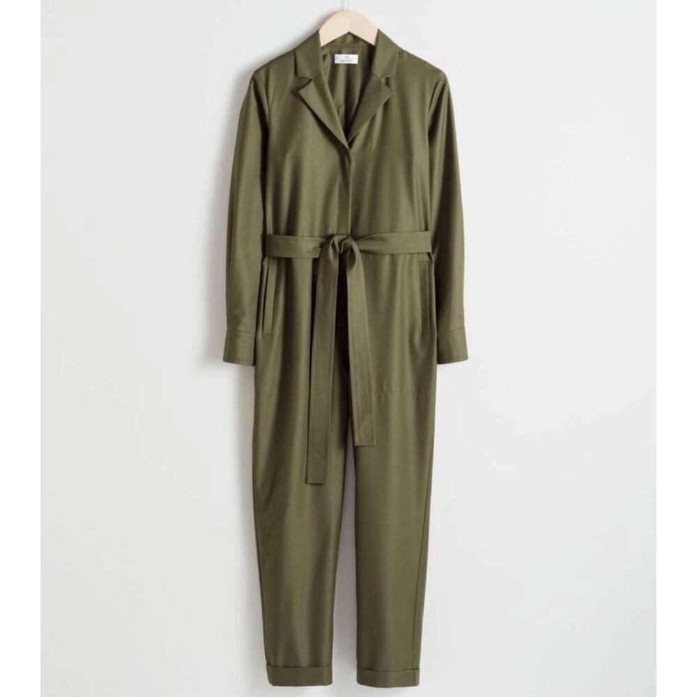 Women's Size 6 & Other Stories Capsule Green Belted Collared Pant Jumpsuit